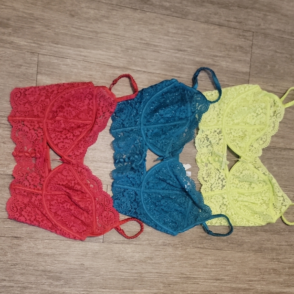 For Love And Lemons Lace Bralette Set - Red, Teal, Yellow